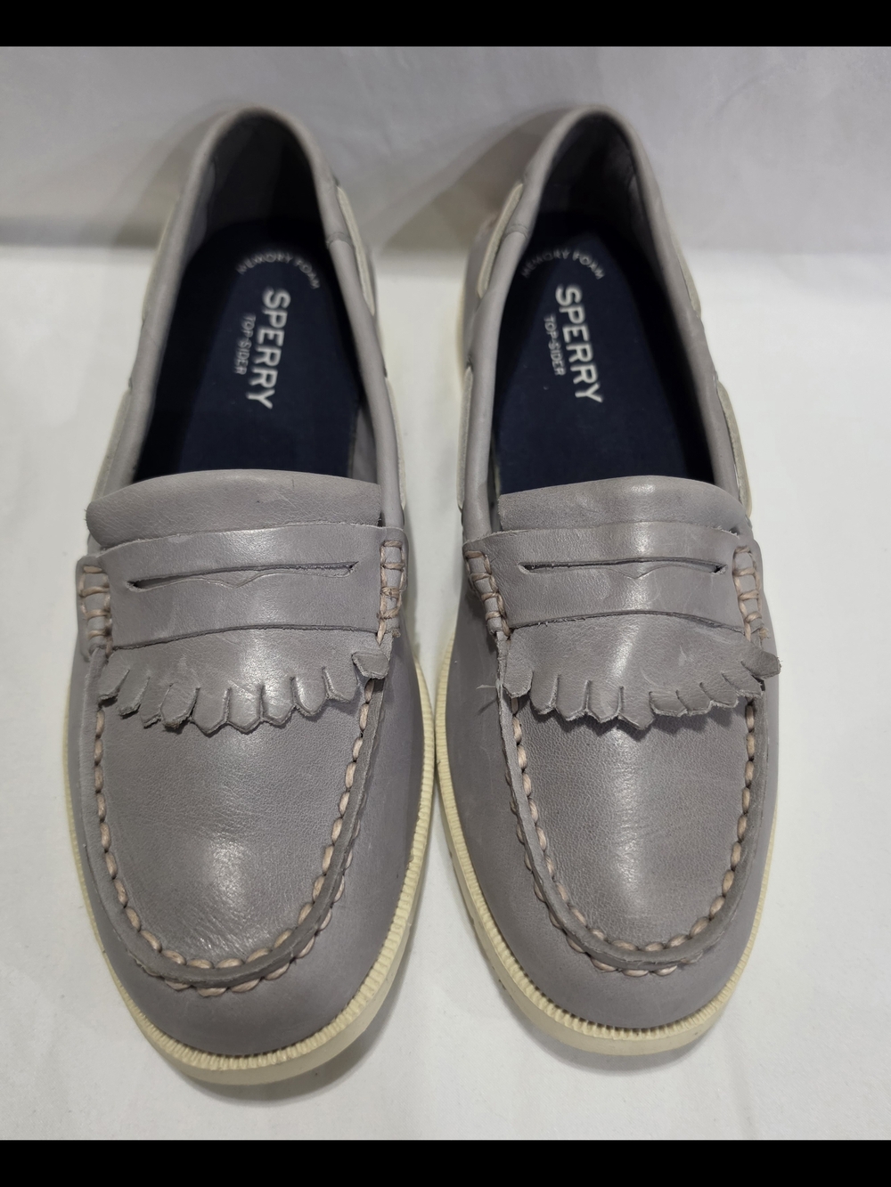 Sperry Light Gray Leather Kiltie Penny Loafers Size 9.5